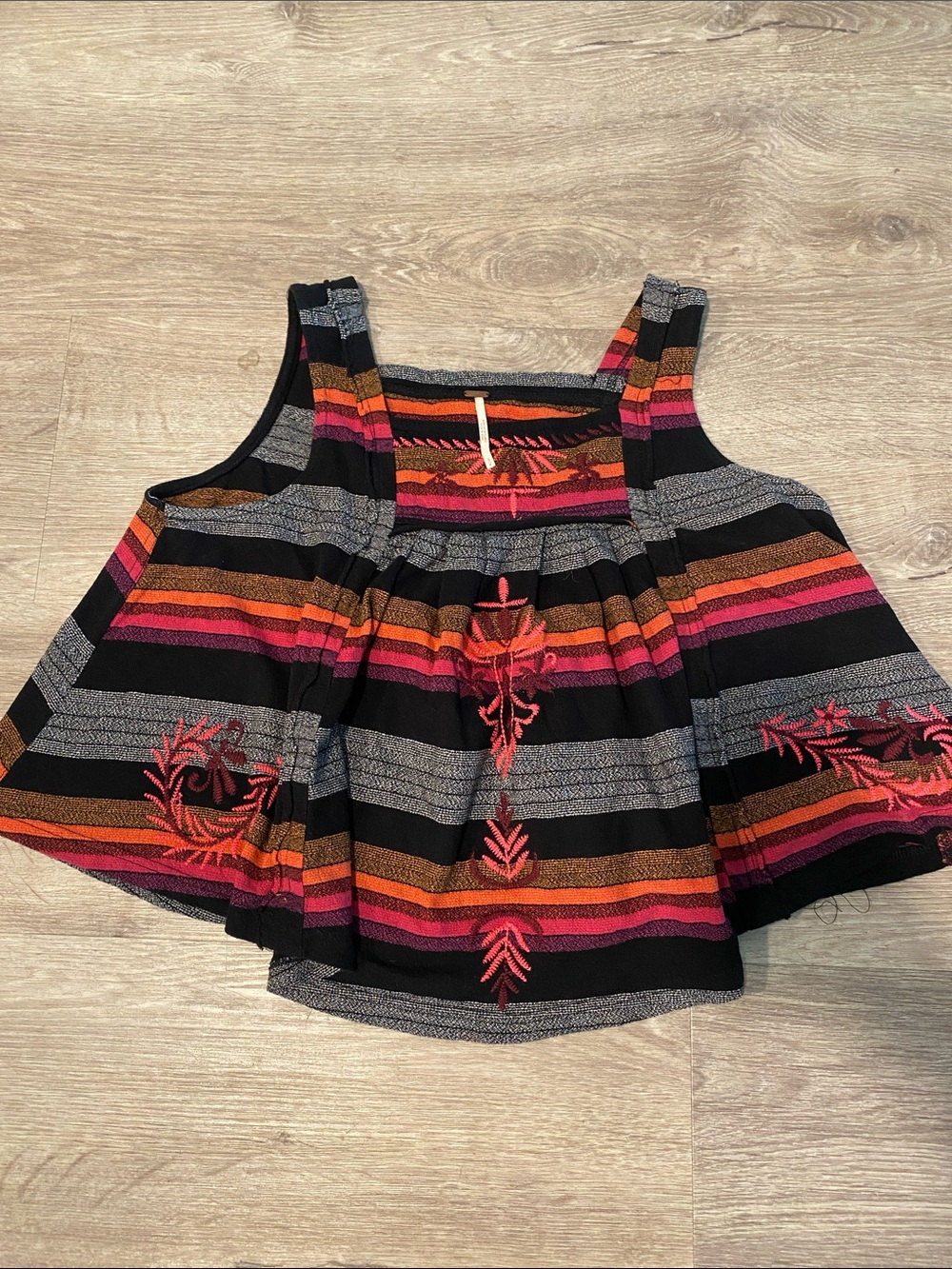 Free People Black Tank Top with Pink and Orange Stripes and peekaboo back